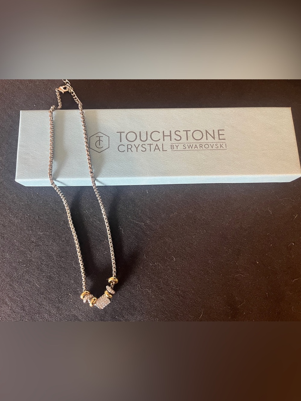 New with box Touchstone Crystal Two-Tone Pave Pendant Necklace Silver & Goldtone